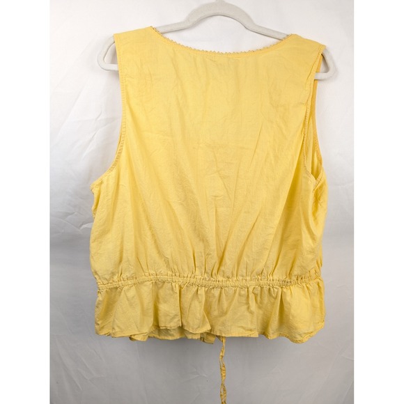 Cotton Peplum Blouse Lace Pintuck Button Yellow XL Boho Romantic Cottagecore Y2K - Picture 8 of 9
